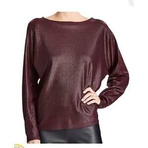 Lauren Ralph Lauren Shimmer Long Sleeve Boat Neck Top‎ Burgundy Size L
